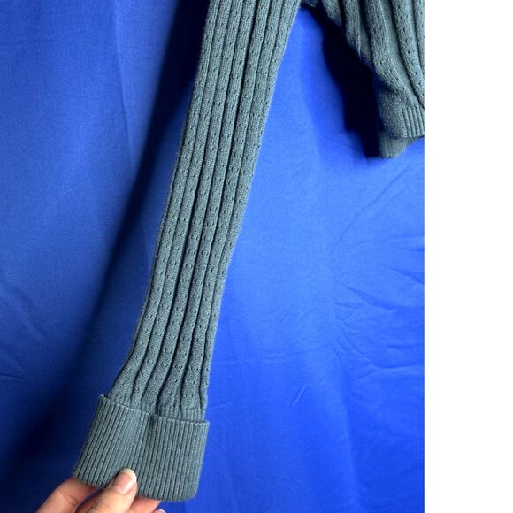 Natural Life Teal Love Flower Ribbed Cropped Cable Knit Crewneck Sweater Boho XL - Picture 6 of 9